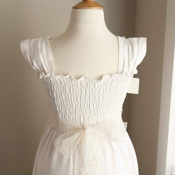 White Linen Smocked Dress Beach Flower Girl Boho Persnickety Girls Size 7/8 NWOT - Picture 4 of 6